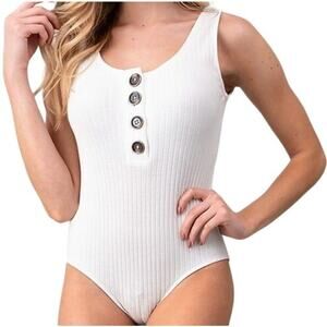 Heart & Hips FRONT BUTTON DETAIL RIBBED BODYSUIT White Medium